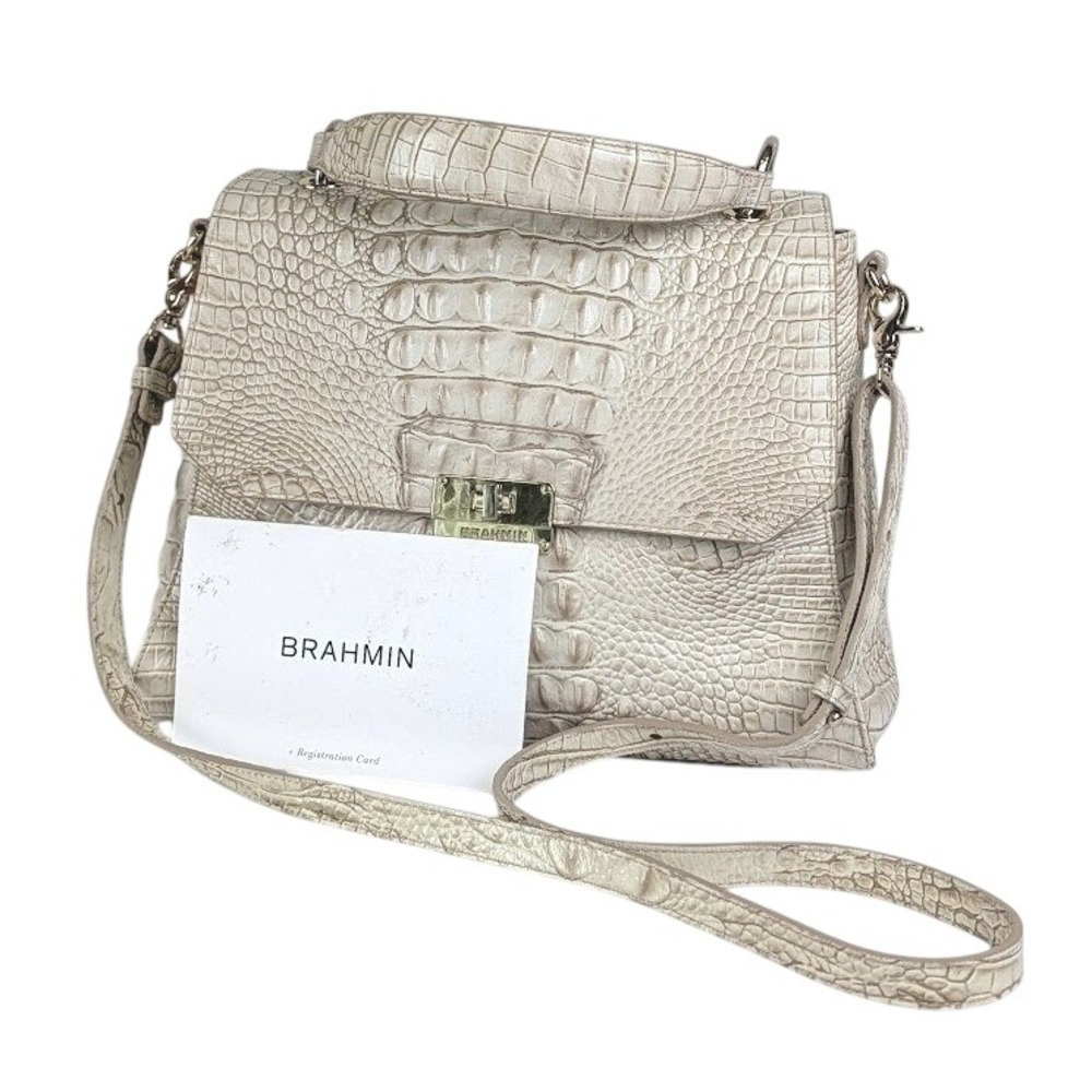 Brahmin Brinley Limestone Melbourne Croc Embossed Leather Satchel Bag Handbag